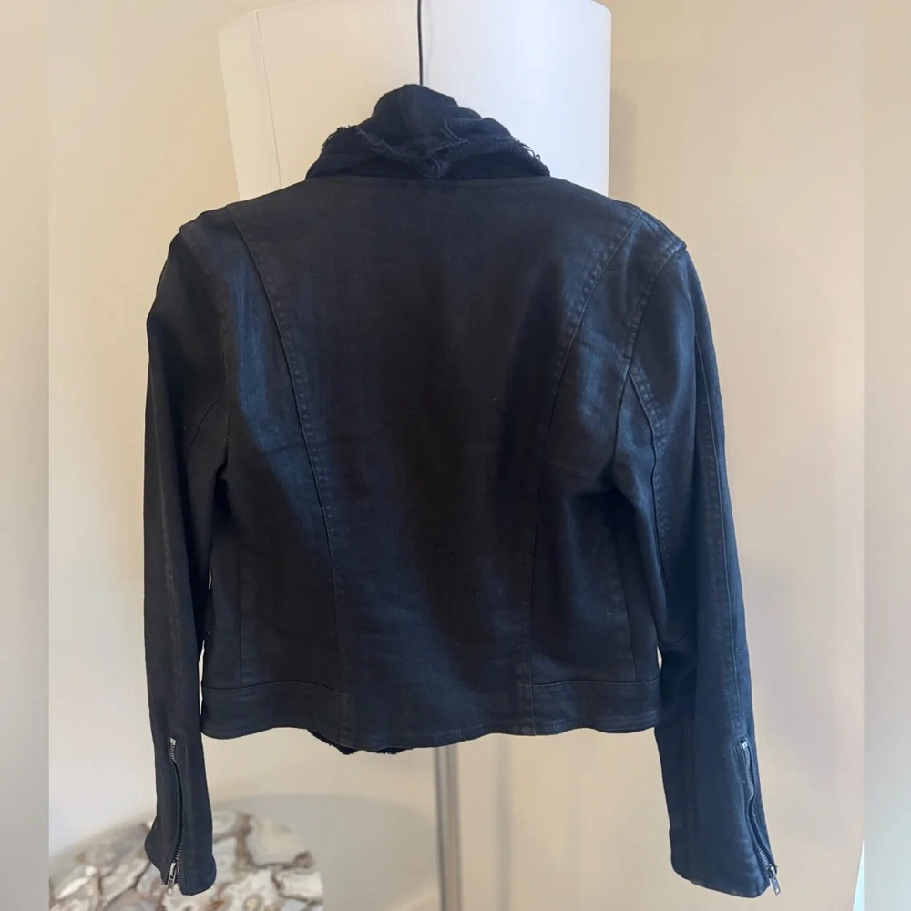 Super Cute Free People Drape Front Denim Waxed Moto Jacket - Picture 6 of 8